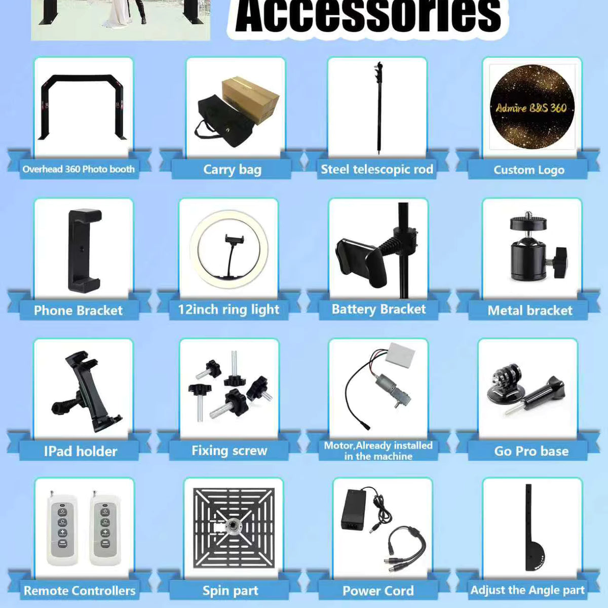 Overhead 360 Photo Booth w/ LEDs Compatible 3D 360 Video Booth Prix Plataforma Glass Accessories - Event Venture Supply
